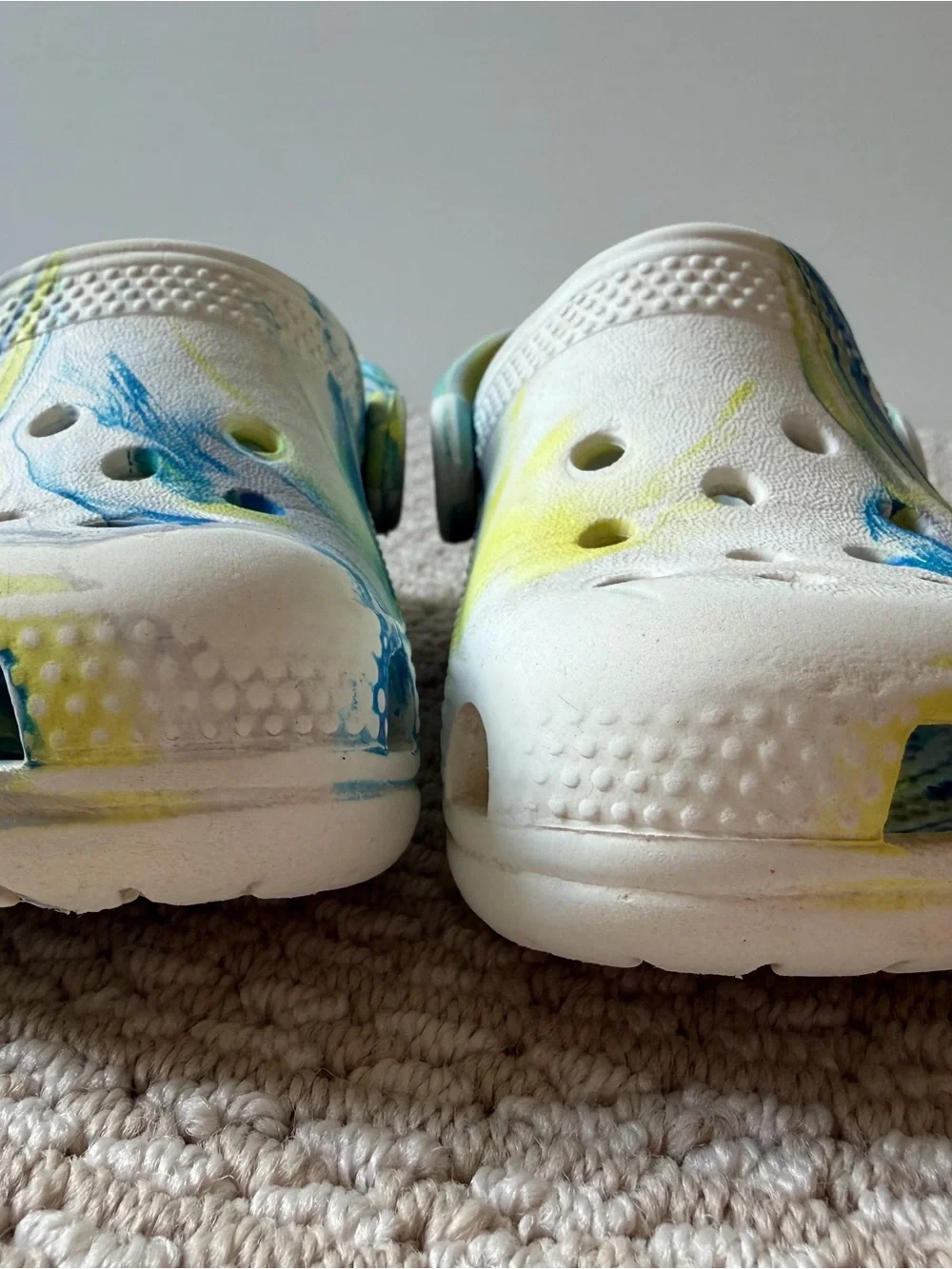 CROCS Kids Marble White Blue Yellow Slip-On Clogs
